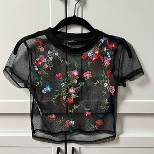 Urban outfitters mesh embroidered crop top in black, size S
